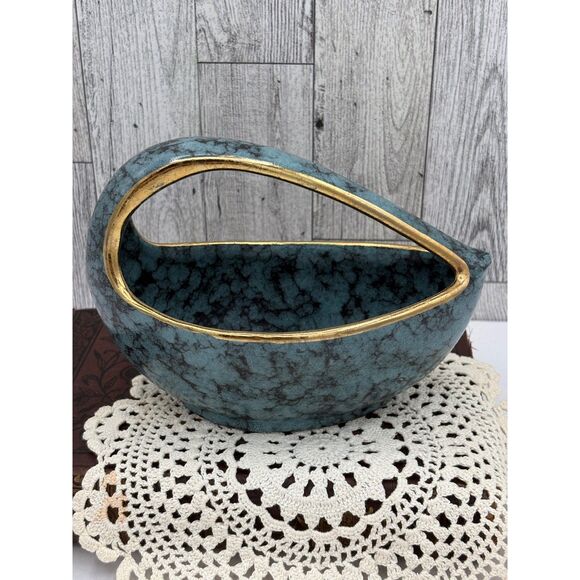 MCM Germany Assymetric Blue Black Gold Color Handled Dish Handmade Pottery - Picture 3 of 6